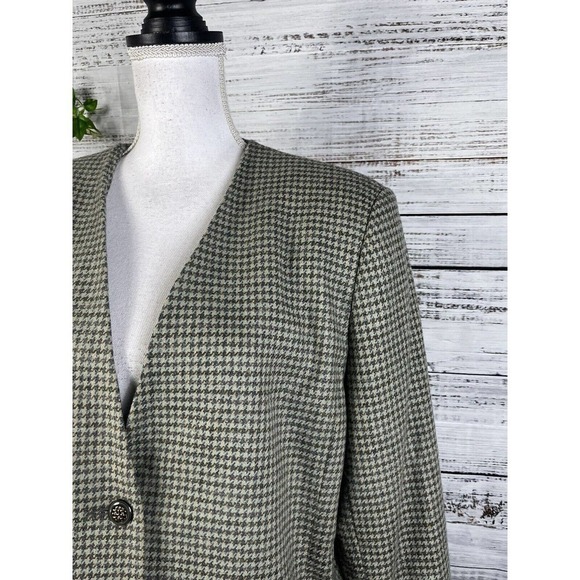 Vintage Alfred Dunner Blazer Jacket size 14 Sage Green Gray Hounds Tooth Wool - Picture 13 of 16